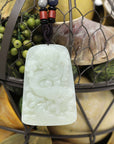 Baikalla Jewelry Nephrite Jade Necklace Natural White Nephrite Jade Double Dragon Pendant Necklace ( Carved Art )