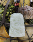 Baikalla Jewelry Nephrite Jade Necklace Natural White Nephrite Jade Double Dragon Pendant Necklace ( Carved Art )