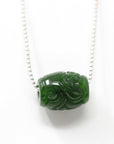 Baikalla Jewelry Jade Pendant Necklace Genuine HeTian Nephrite Green Jade Lucky Bead Pendant Necklace With Flower Pattern