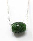 Baikalla Jewelry Jade Pendant Necklace Genuine HeTian Nephrite Green Jade Lucky Bead Pendant Necklace With Flower Pattern