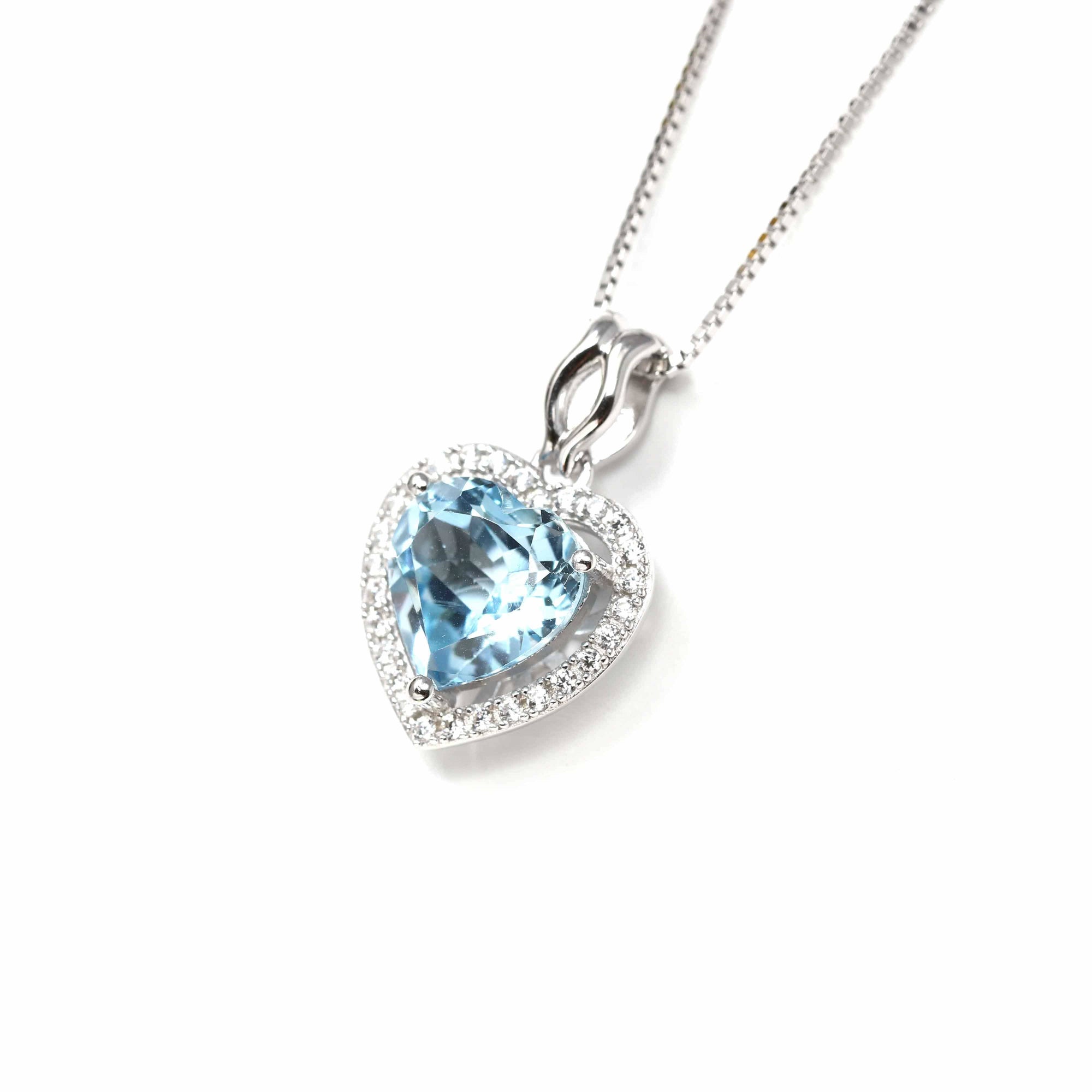 Baikalla Jewelry Silver Topaz Necklace Sterling Silver Natural Topaz Love Heart Pendant Necklace With CZ