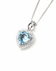 Baikalla Jewelry Silver Topaz Necklace Sterling Silver Natural Topaz Love Heart Pendant Necklace With CZ