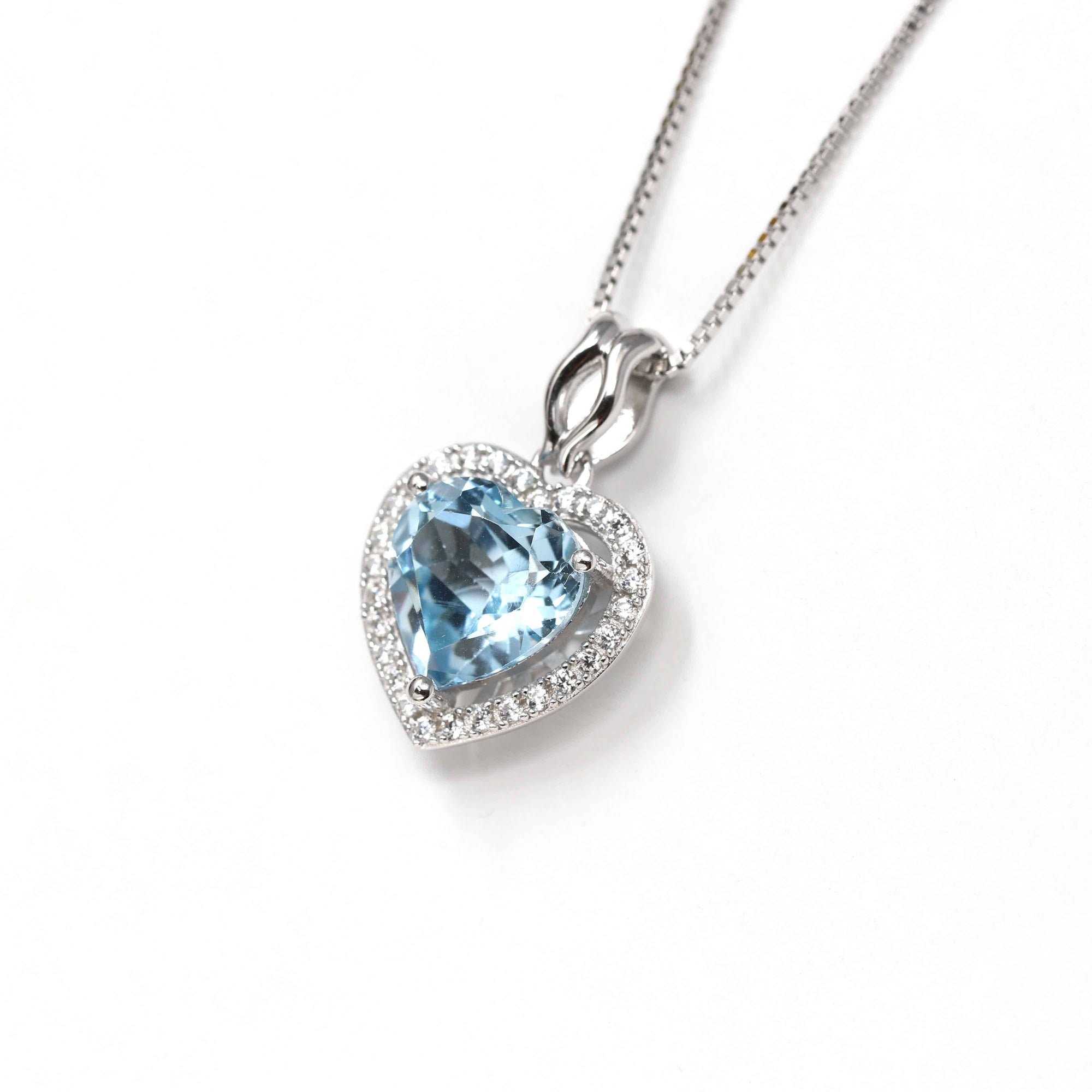 Baikalla Jewelry Silver Topaz Necklace Sterling Silver Natural Topaz Love Heart Pendant Necklace With CZ