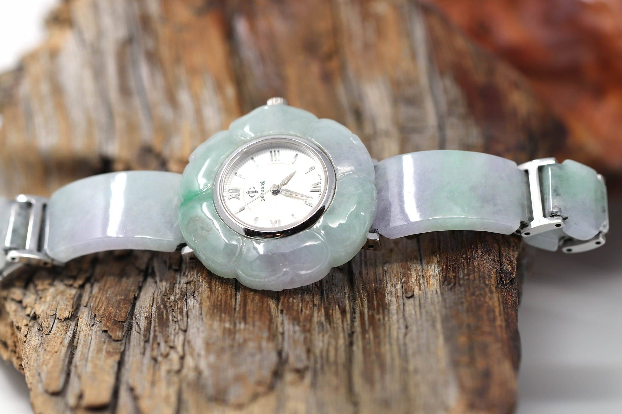 Baikalla Jewelry genuine jadeite carving watch Genuine Burmese Lavender- Green Jadeite Jade Watch (Art & Collectibles)