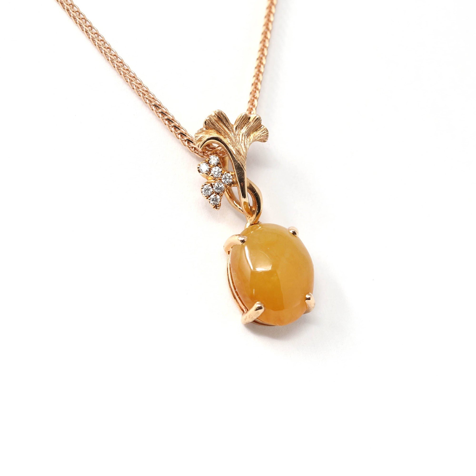 Baikalla Jewelry Gold Jadeite Necklace Baikalla™ &quot;Apricot blossom &quot; 18k Rose Gold Jadeite jade Diamond Pendant Necklace