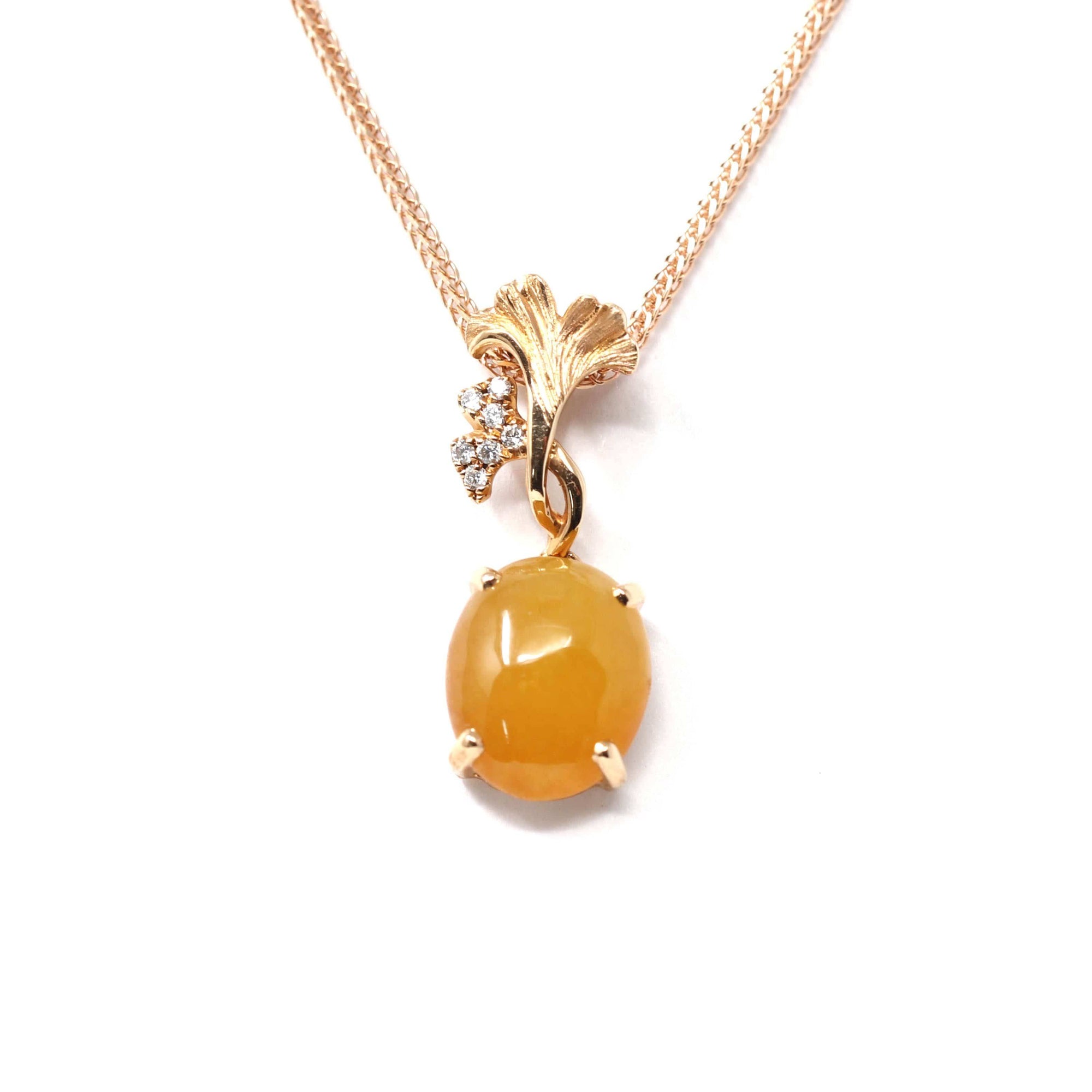 Baikalla Jewelry Gold Jadeite Necklace Baikalla™ "Apricot blossom " 18k Rose Gold Jadeite jade Diamond Pendant Necklace