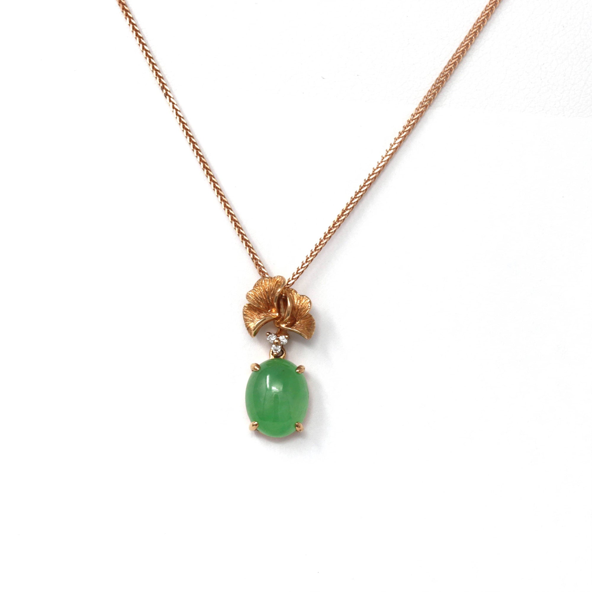 Baikalla Jewelry Gold Jadeite Necklace 18k Rose Gold Jadeite Jade Diamond Pendant Necklace