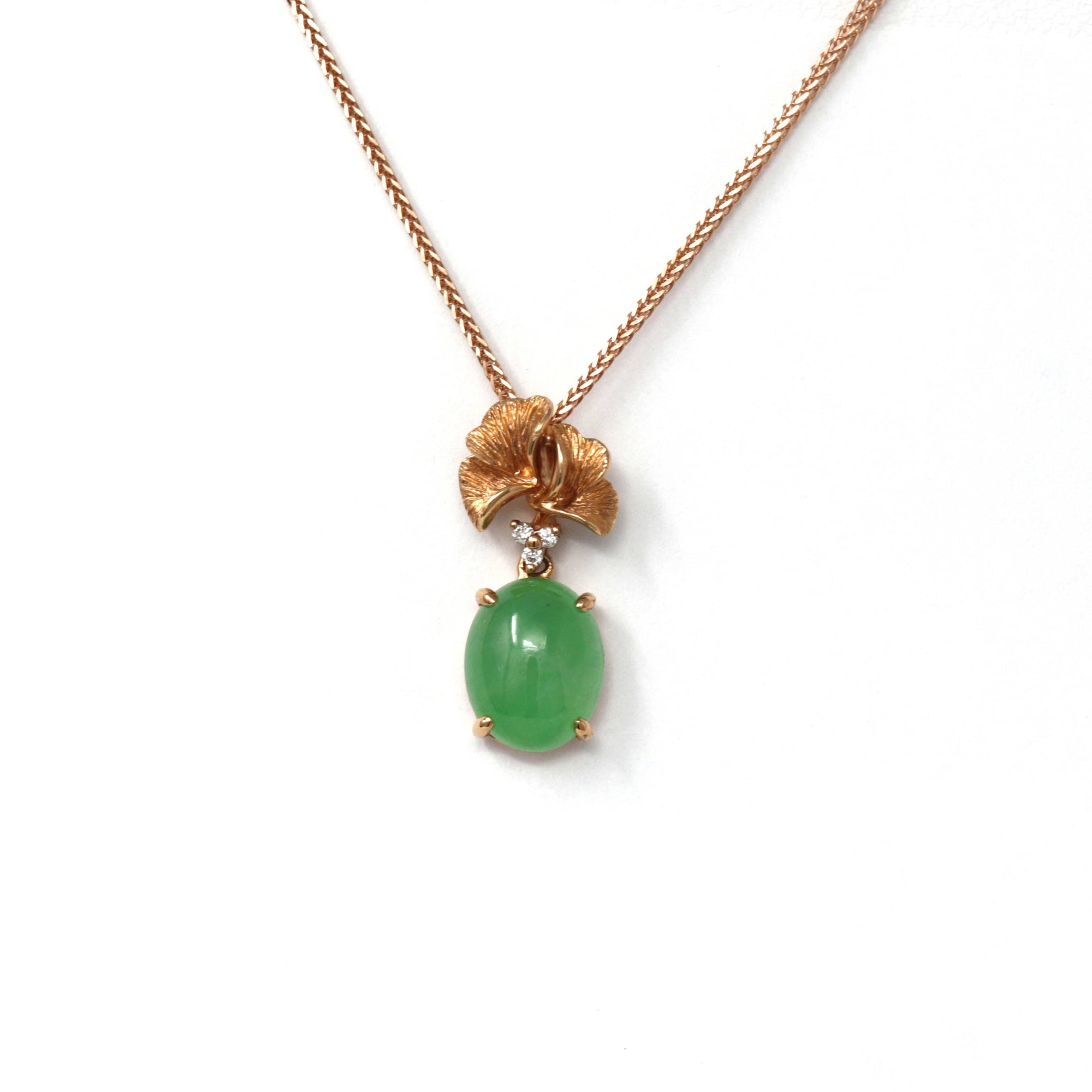 Baikalla Jewelry Gold Jadeite Necklace 18k Rose Gold Jadeite Jade Diamond Pendant Necklace