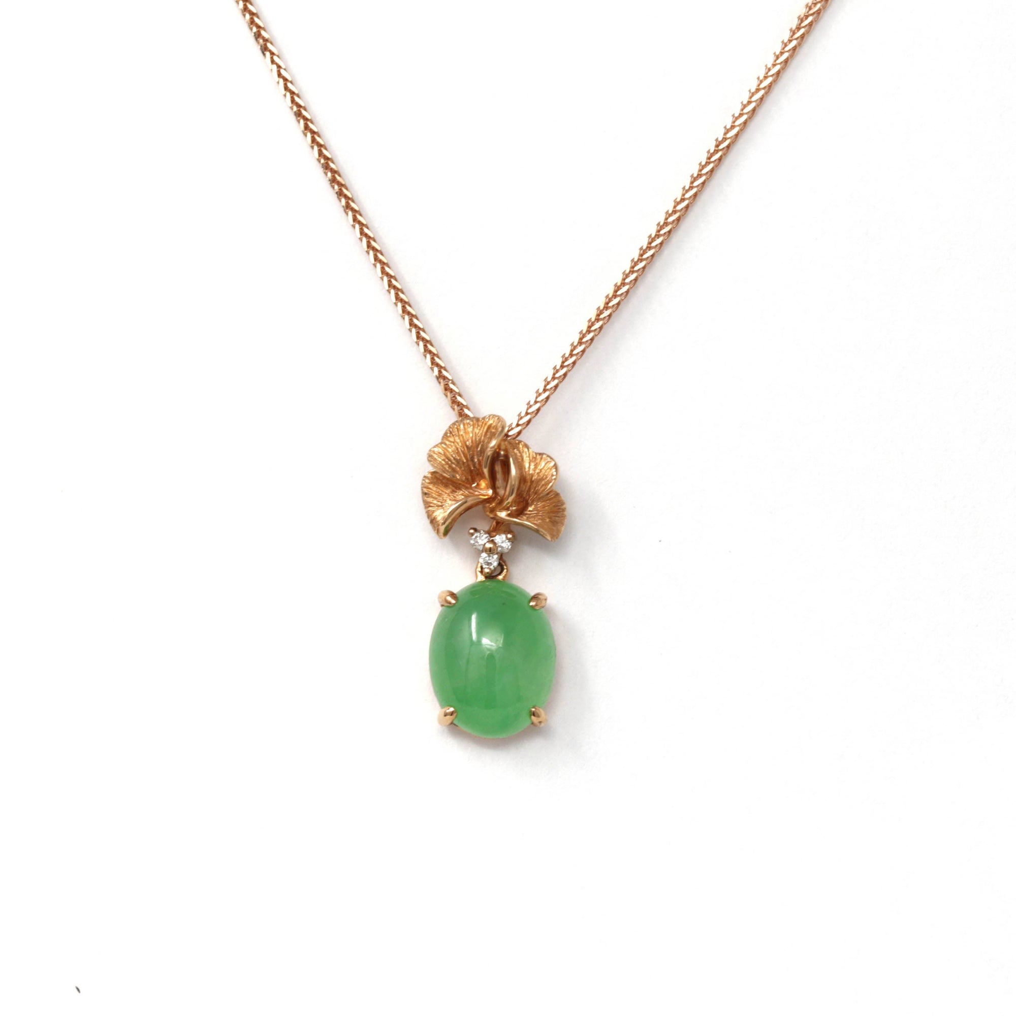 Baikalla Jewelry Gold Jadeite Necklace 18k Rose Gold Jadeite Jade Diamond Pendant Necklace