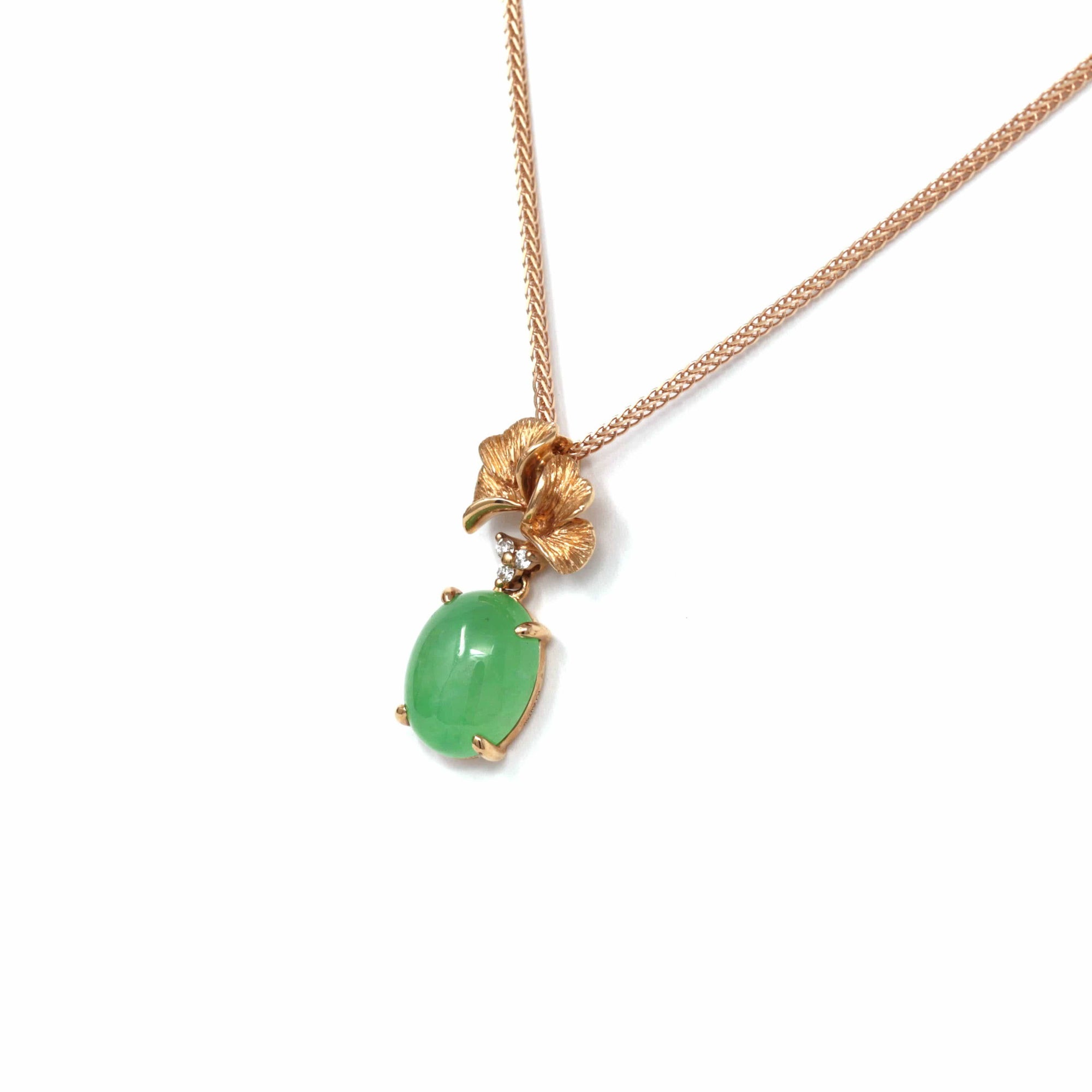 Baikalla Jewelry Gold Jadeite Necklace 18k Rose Gold Jadeite Jade Diamond Pendant Necklace