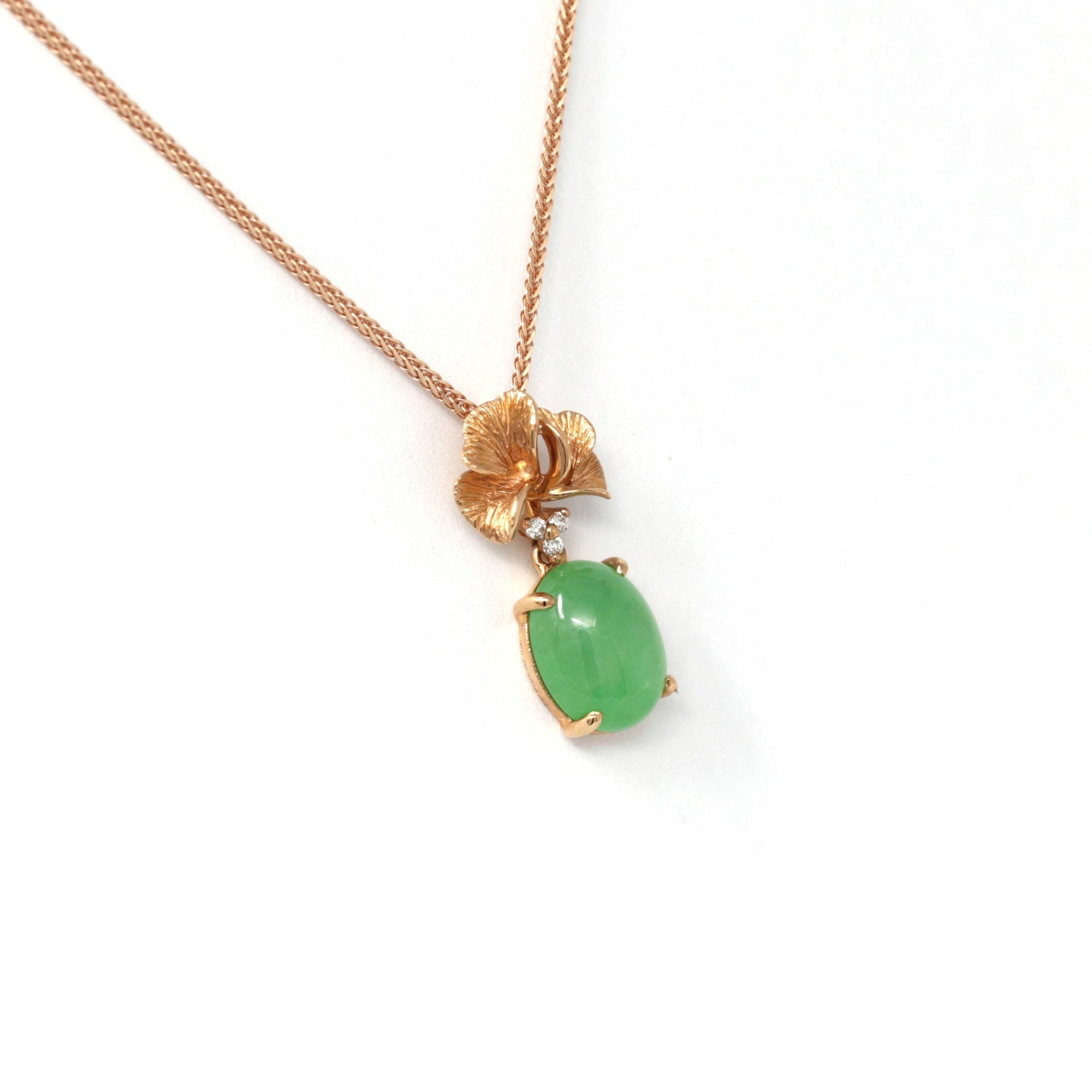 Baikalla Jewelry Gold Jadeite Necklace 18k Rose Gold Jadeite Jade Diamond Pendant Necklace