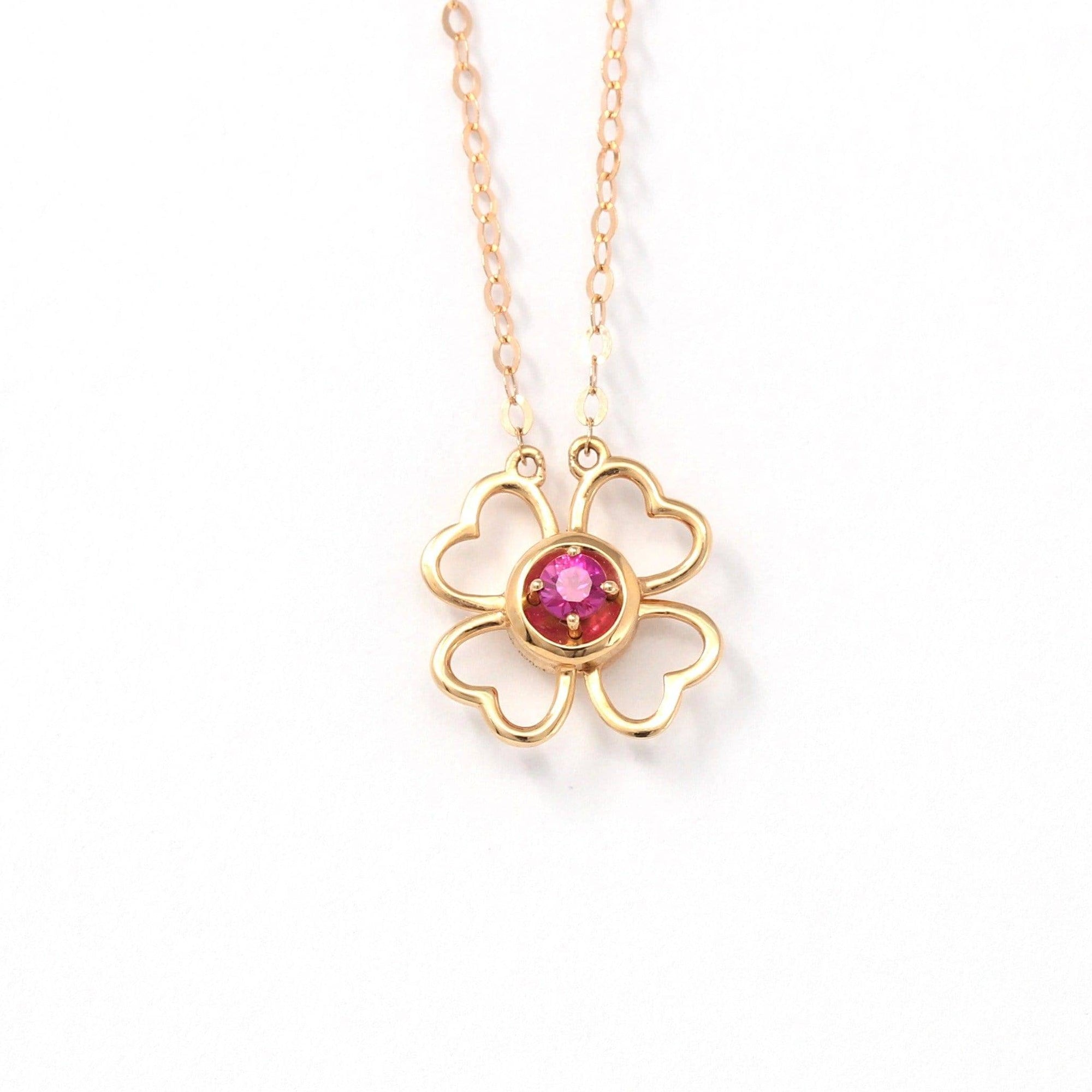 Baikalla Jewelry Gemstone Pendant Necklace Baikalla™ &quot;Lucky 4 Leaf Clover&quot; 18K Rose Gold &amp; Ruby &amp; Diamond Pendant Necklace (4 in 1)