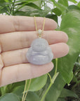 "Laughing Buddha" 14k Yellow Gold Lavender Jadeite Jade with VS1 Diamonds Bail