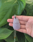 Genuine Ice Light Lavender Jadeite Jade "Good Luck HuLu with Dragon Accent" Pendant Necklace With Real Jadeite Beads Necklace