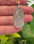 14k Yellow Gold Genuine Burmese Ice Jadeite Ruyi Pendant Necklace