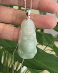 Baikalla™ "Laughing Buddha" Genuine Green Jadeite Buddha Pendant Necklace With Silver  Bail