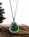 Baikalla Jewelry 18k Gold Jadeite Necklace 18K White Gold High-End Imperial Jadeite Jade Buddha Necklace with Diamonds