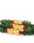 Baikalla Jewelry jade beads bracelet 24K Pure Yellow Gold PiXiu With Genuine Green Jade Round Beads Bracelet Bangle ( 9.5 mm )