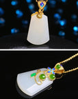 Baikalla Jewelry Jade Pendant Genuine Nephrite White & Green Jade Pendant Necklace & SS Accents