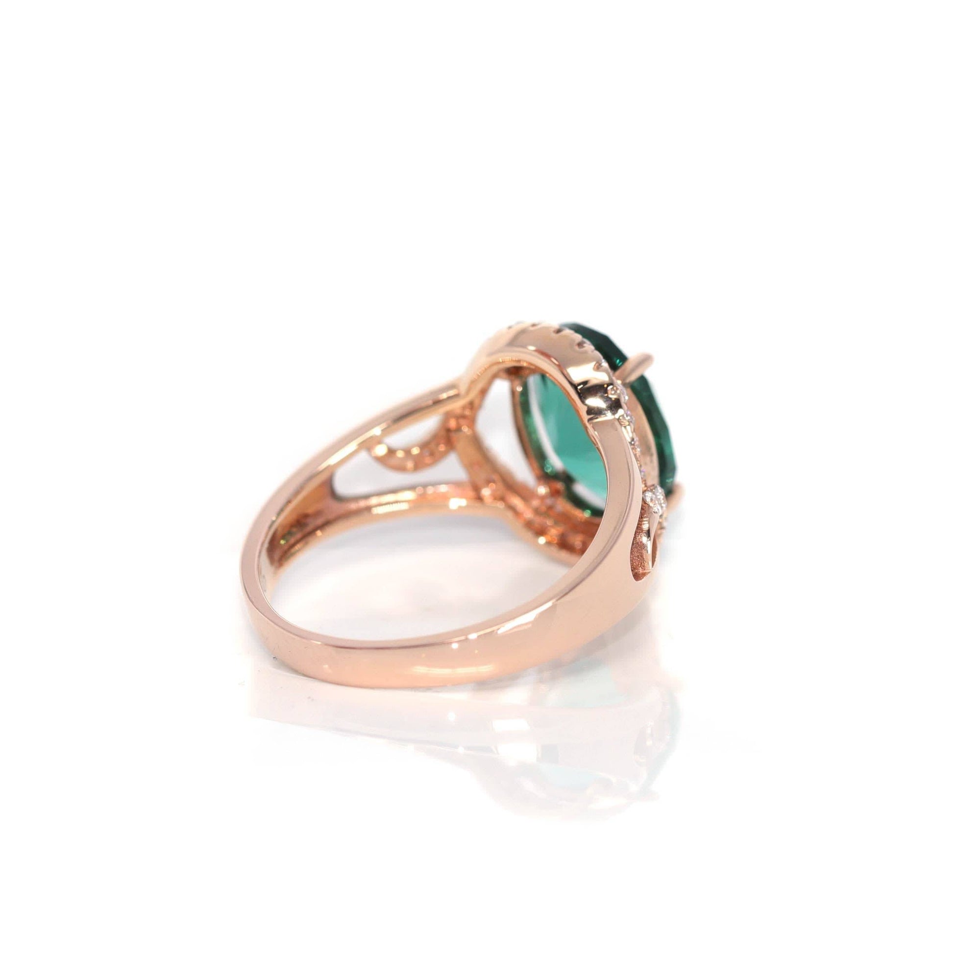 Baikalla Jewelry Gold Sapphire Ring 18k Rose Gold Lab-Created Emerald Ring With CZ