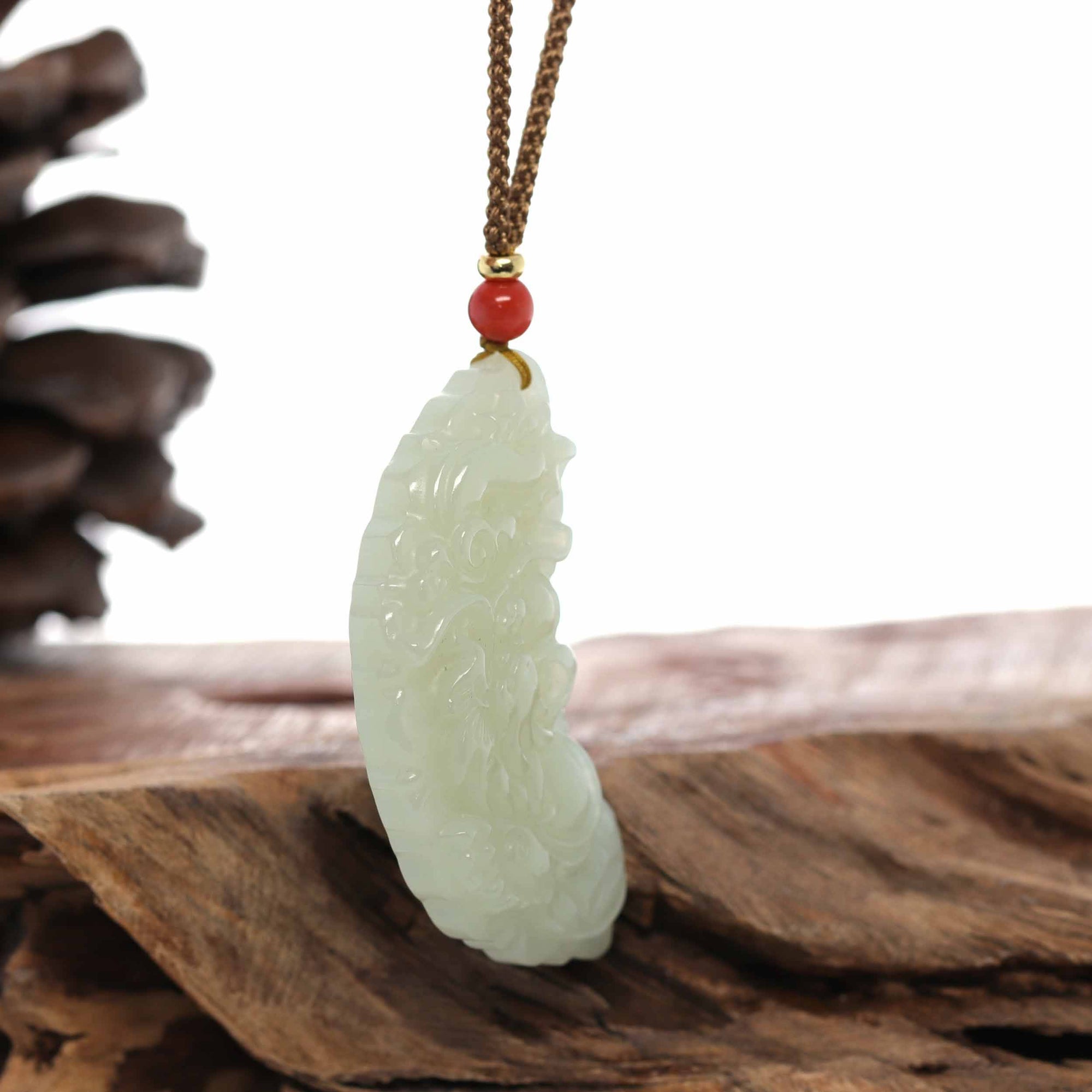 Baikalla Jewelry Jade Pendant Necklace Baikalla™ &quot;Dragon &amp; Phoenix&quot; Genuine HeTian White Nephrite Jade Pendant Necklace