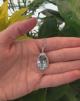 14k White Gold Natural Oval Aquamarine Necklace With Diamond