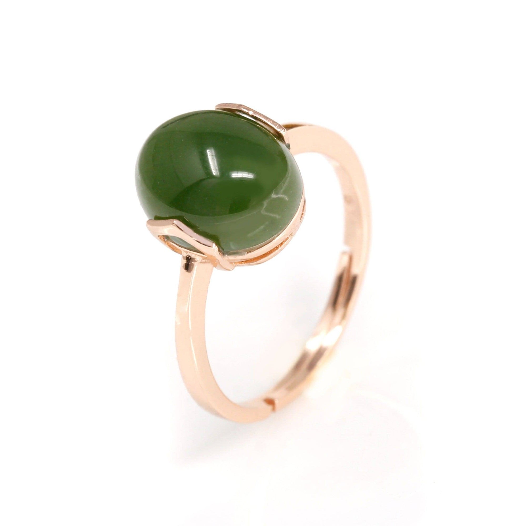 Baikalla Jewelry Silver Jade Ring Baikalla™ &quot;Lucky Jade&quot; Rose Gold Plated Sterling Silver Nephrite Green Jade Ring