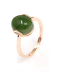 Baikalla Jewelry Silver Jade Ring Baikalla™ "Lucky Jade" Rose Gold Plated Sterling Silver Nephrite Green Jade Ring