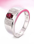 Baikalla Jewelry Gold Men's Ring 8 18k White Gold Natural 0.55 ct Ruby Men's Halo Ring with Diamonds