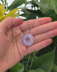 "Good Luck Button" Necklace Lavender Jadeite Jade Lucky Ping An Kou Necklace