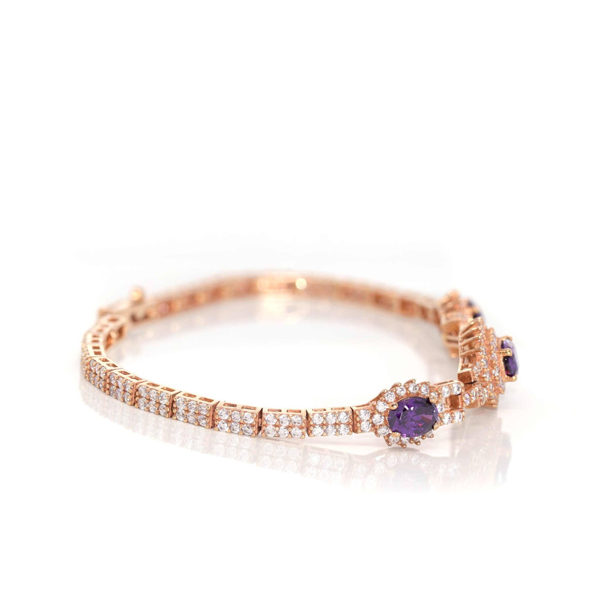 Baikalla Jewelry Gold Jade Bracelet Baikalla 18k Rose Gold Natural Amethyst Bracelet with CZ