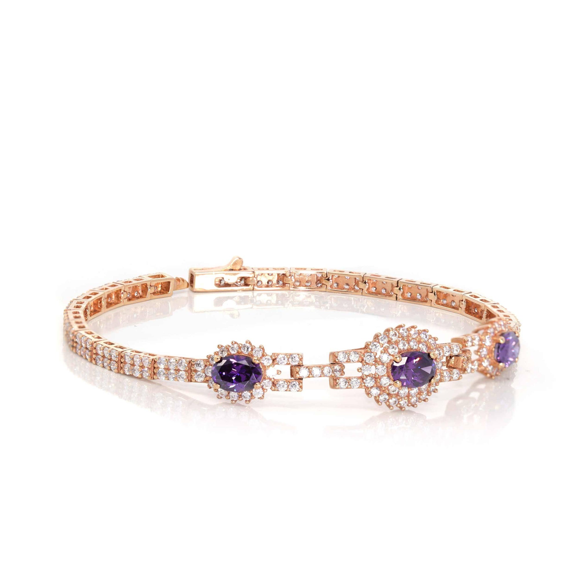 Baikalla Jewelry Gold Jade Bracelet Baikalla 18k Rose Gold Natural Amethyst Bracelet with CZ