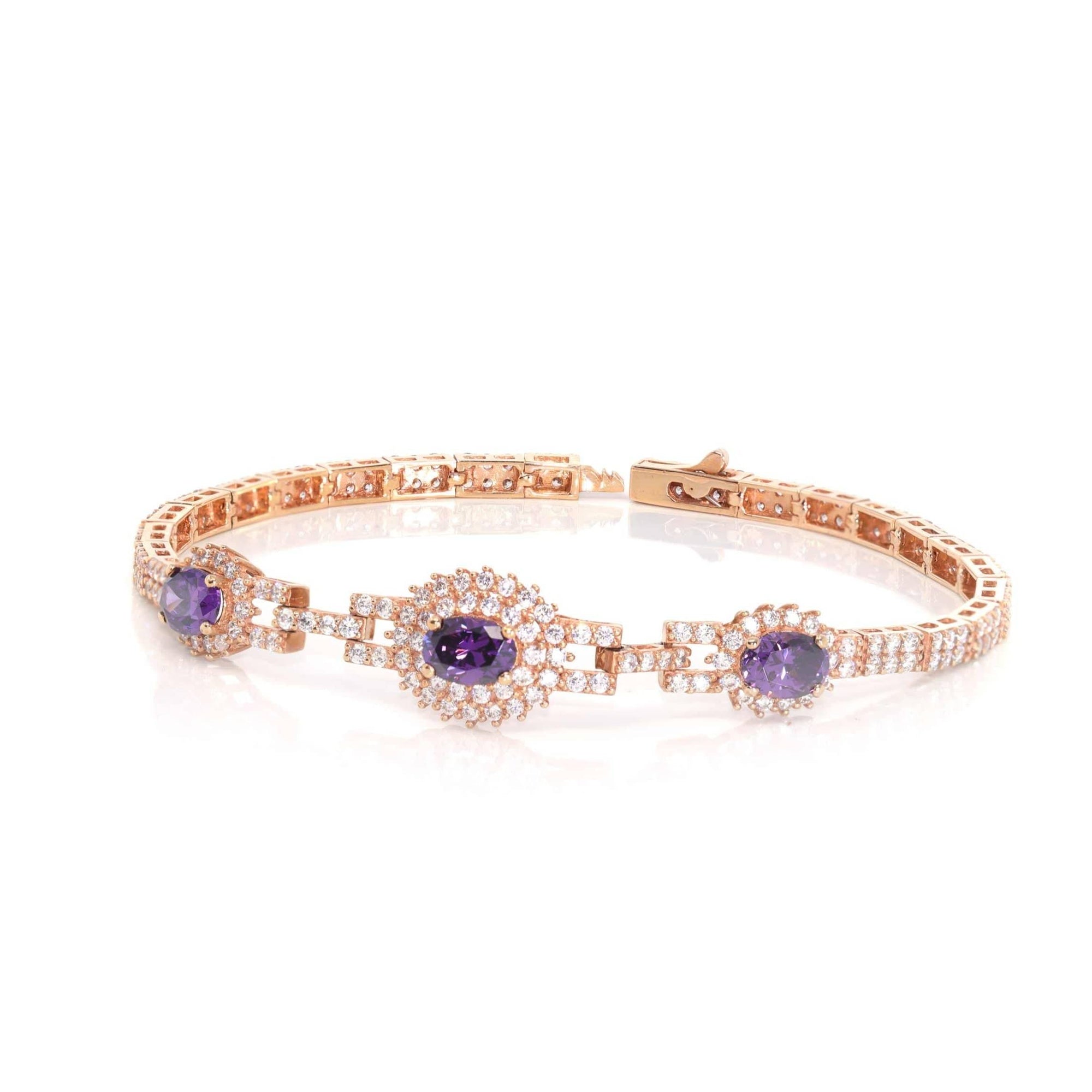 Baikalla Jewelry Gold Jade Bracelet Baikalla 18k Rose Gold Natural Amethyst Bracelet with CZ