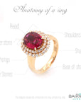 Baikalla Jewelry Gold Ruby Ring 18k White Gold Natural Round Ruby Diamond Engagement Ring