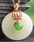 Baikalla Jewelry Silver Gemstone Necklace Genuine Nephrite White & Green Jade Crown Pendant