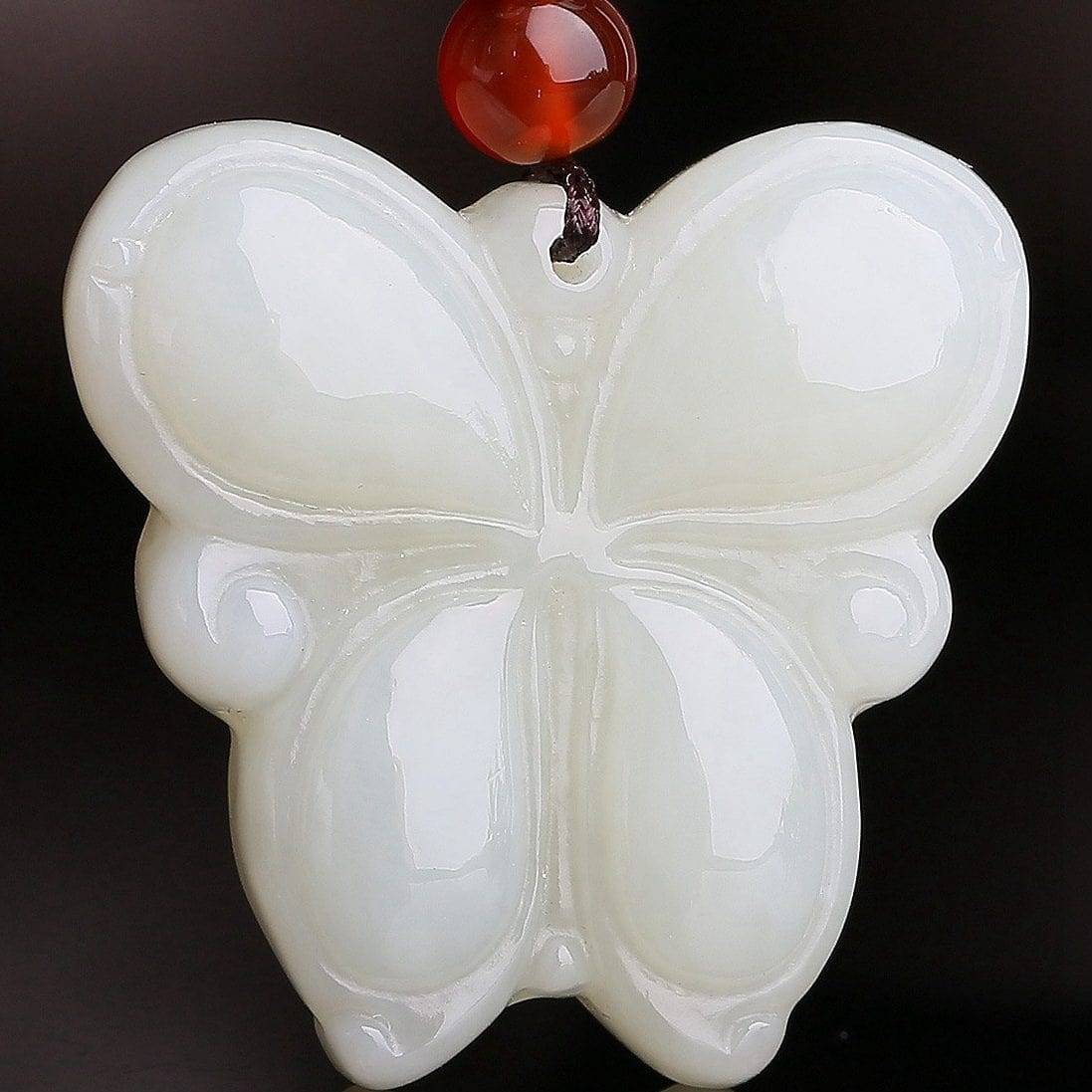 Baikalla Jewelry Jade Carving Necklace Genuine Nephrite White Jade Butterfly Necklace