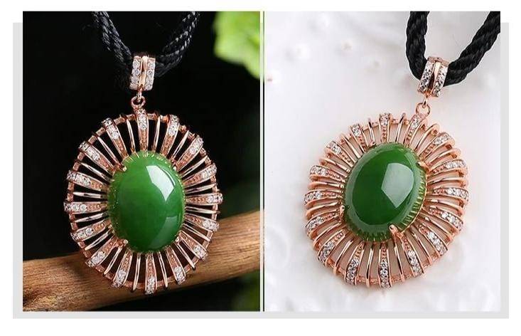 Baikalla Jewelry Silver Gemstone Necklace Rose Gold Plated Sterling Silver Genuine Nephrite Green Jade Pendant