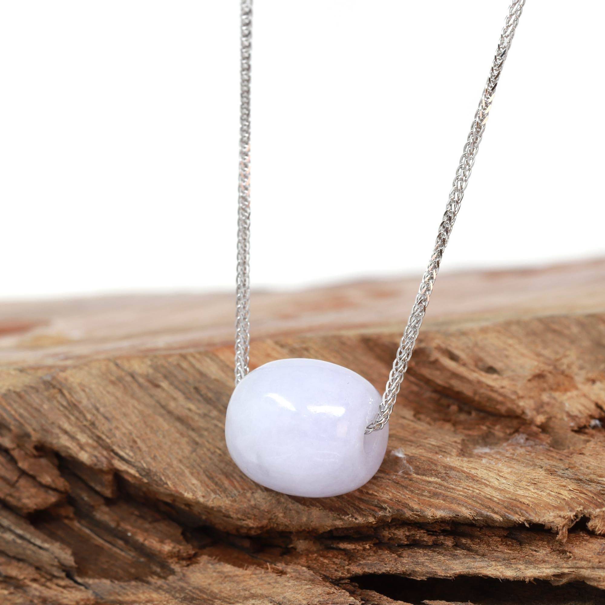 Baikalla Jewelry Jade Pendant Necklace Baikalla™ &quot;Good Luck Button&quot; Necklace Real Lavender Jade Lucky TongTong Pendant Necklace