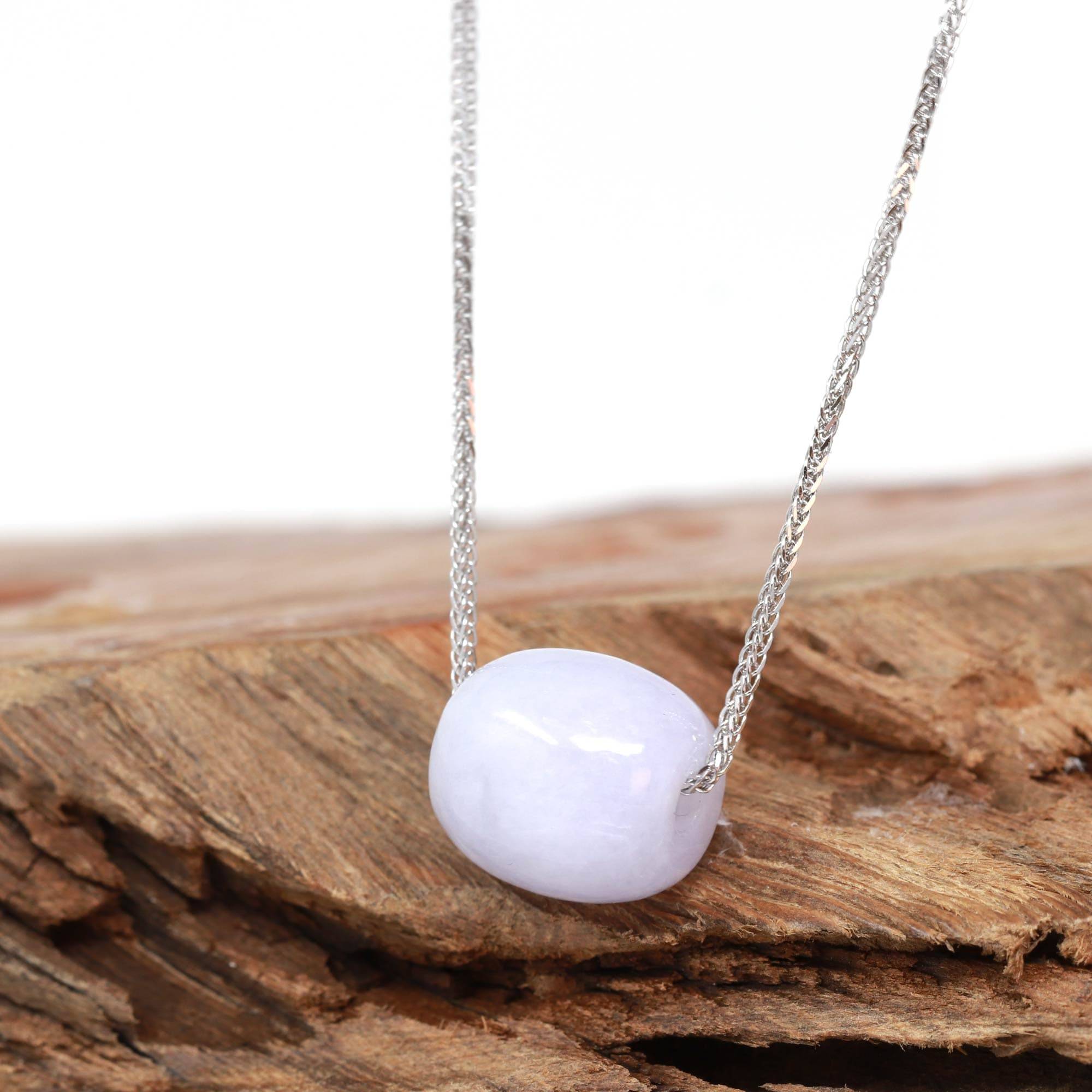 Baikalla Jewelry Jade Pendant Necklace Baikalla™ &quot;Good Luck Button&quot; Necklace Real Lavender Jade Lucky TongTong Pendant Necklace