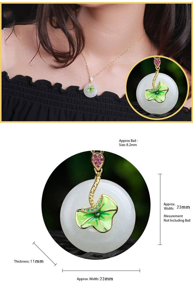 Baikalla Jewelry Jade Pendant Genuine White Nephrite Jade Necklace with Gold Plated Sterling Silver and Pink &amp; Green CZ