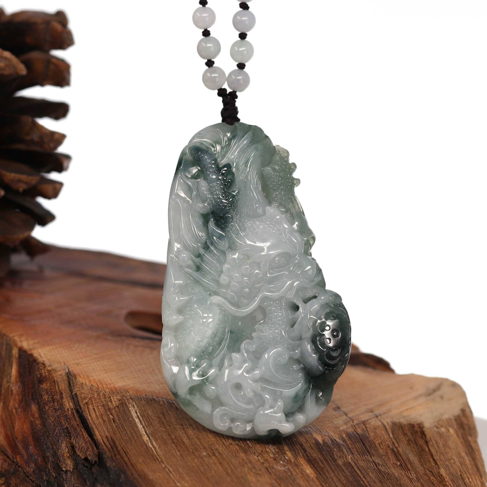 Baikalla Jewelry Jade Carving Necklace Baikalla™ "Soaring dragon" Natural Jadeite Jade Blue Green Pendant Necklace For Men, Collectibles