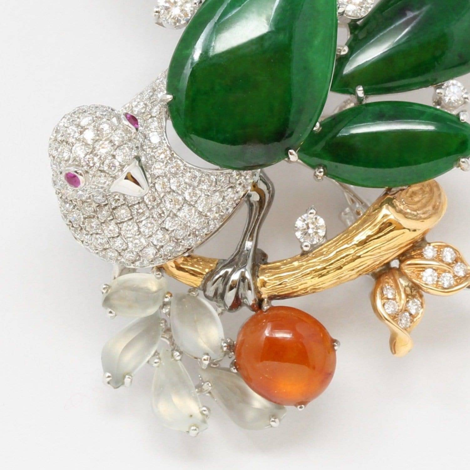 Baikalla Jewelry 18k Gold Jadeite Necklace "Bird on A Tree" Baikalla Jewelry Signature Neck-piece Brooch Necklace