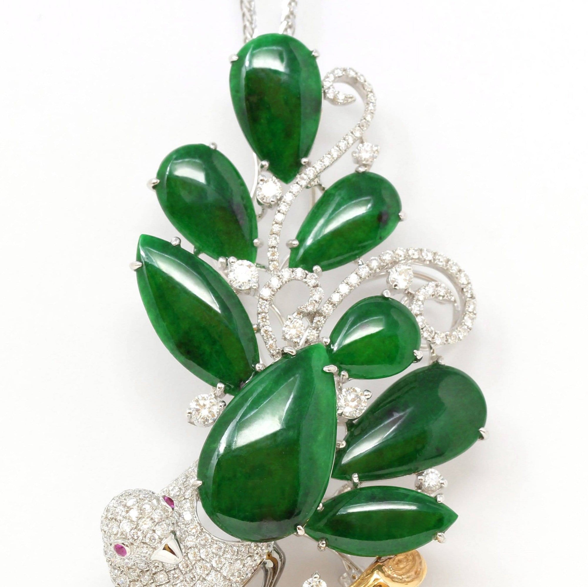 Baikalla Jewelry 18k Gold Jadeite Necklace "Bird on A Tree" Baikalla Jewelry Signature Neck-piece Brooch Necklace