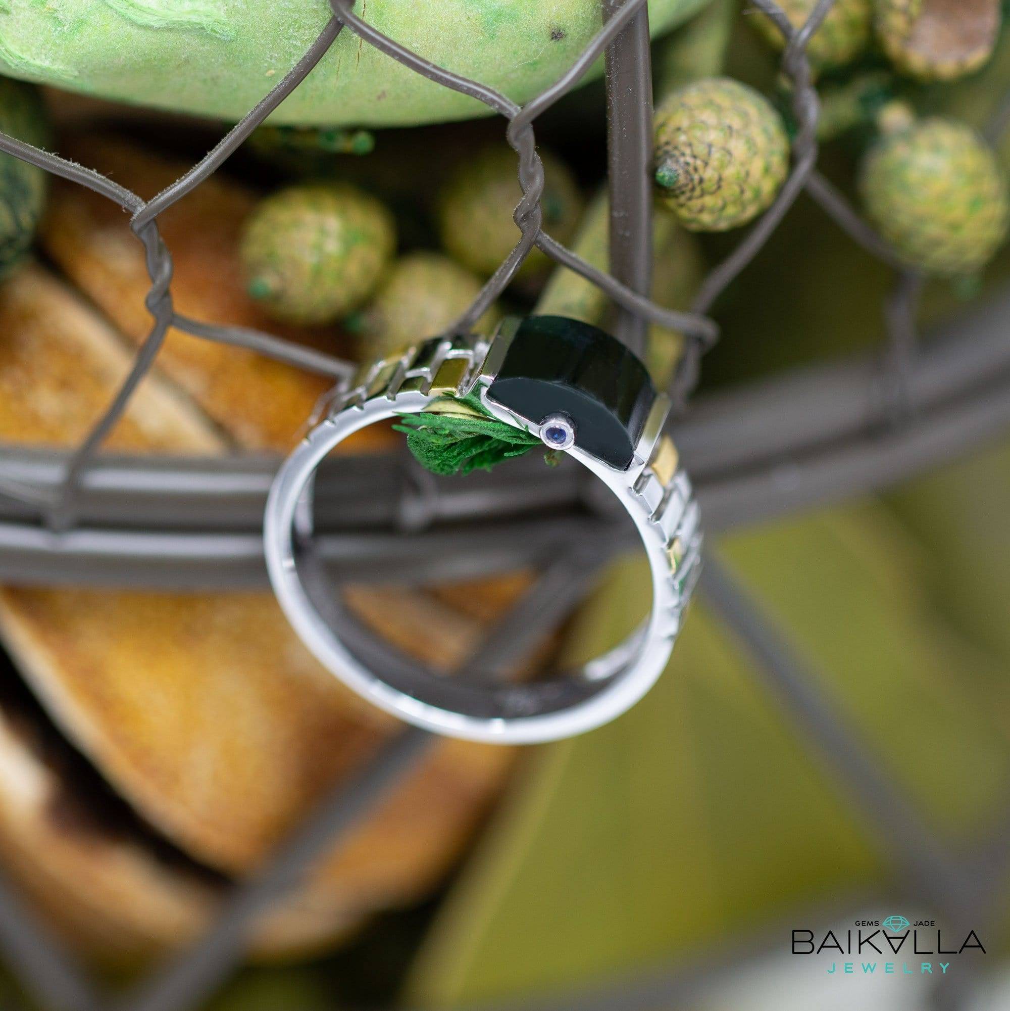 Baikalla Jewelry Gold Jadeite Jade Ring Baikalla™ &quot;Mutli-Colored Half Round&quot; Genuine Burmese Black Jadeite Jade Engagement Wedding Bands Rings