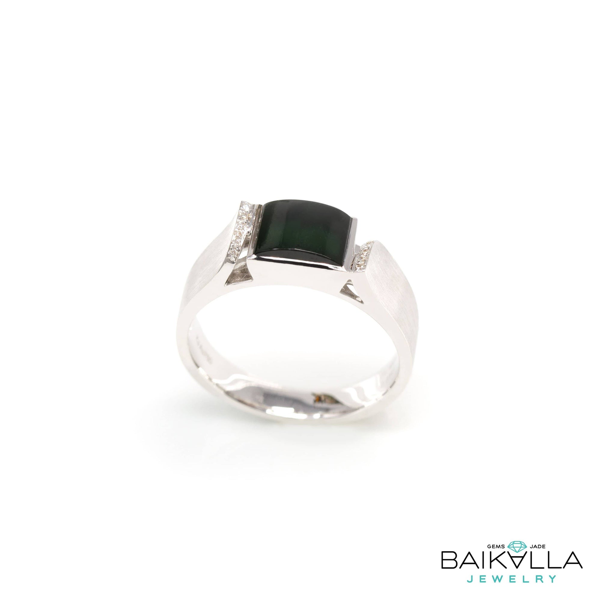 Baikalla Jewelry Gold Jadeite Jade Ring Genuine Burmese Black Jadeite Jade Engagement Men&#39;s Ring Unfinished