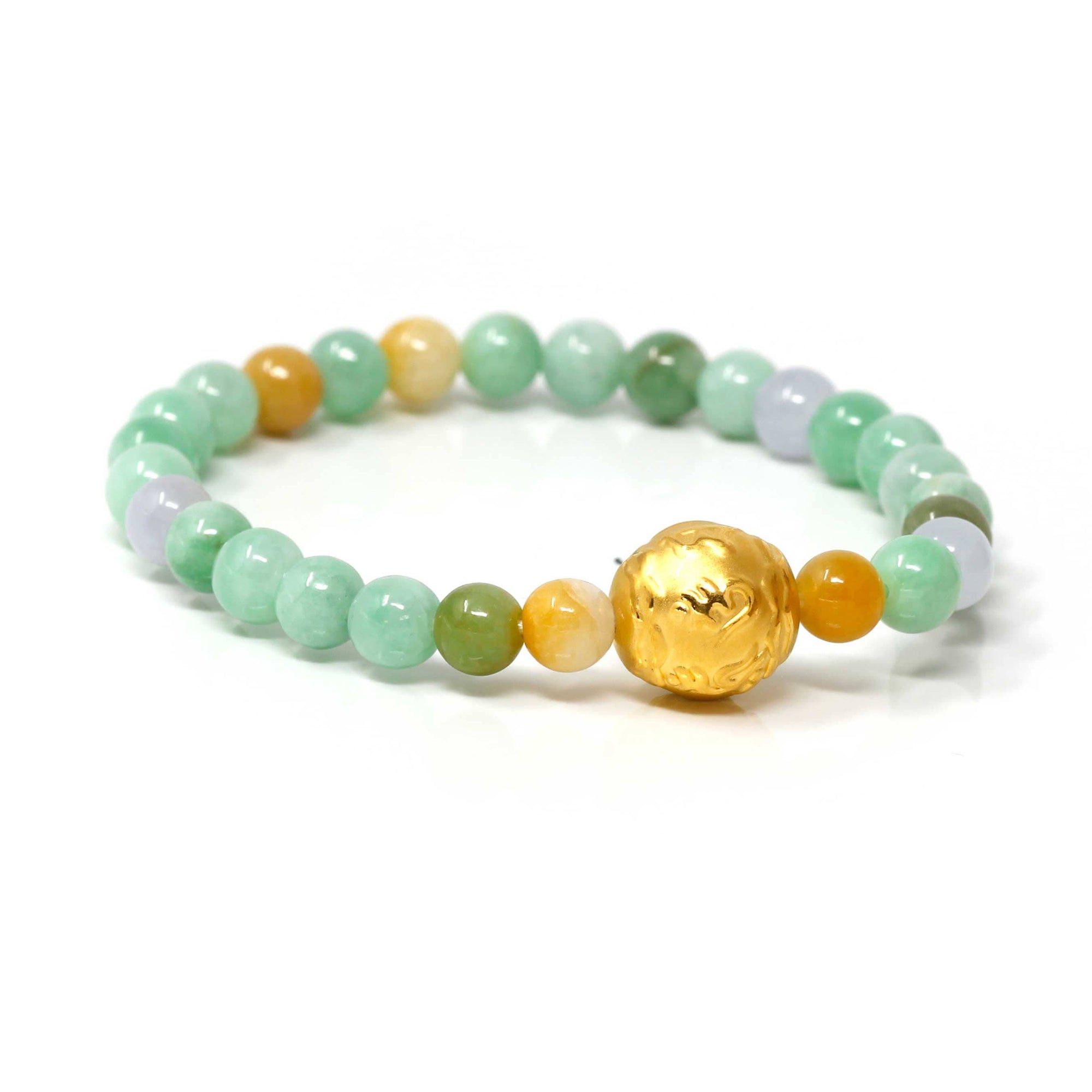 Baikalla Jewelry 24k Gold Jadeite Beads Bracelet XS 6 Inches Genuine High-quality Jade Jadeite Bracelet Bangle with 24k Yellow Gold Buddha Symbol ( Six Word Proverbs ) Charm 