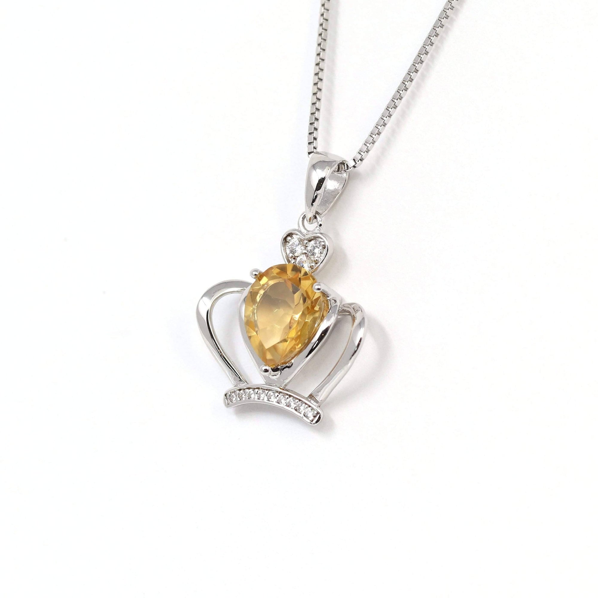 Baikalla Jewelry Silver Amethyst Necklace Citrine Baikalla "LOVE Crown" Sterling Silver Natural Crown Amethyst Necklace With CZ