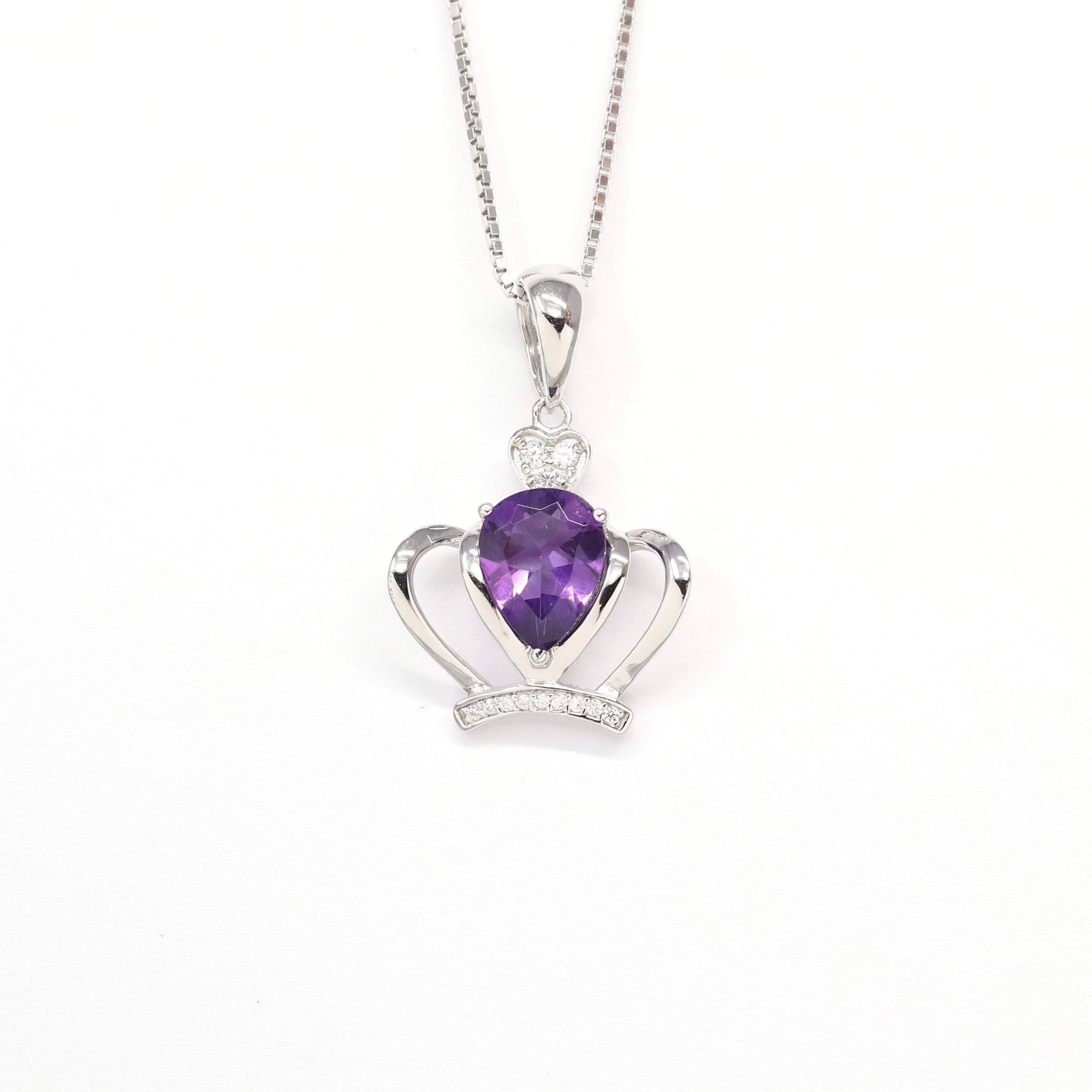 Baikalla Jewelry Silver Amethyst Necklace Amethyst Baikalla &quot;LOVE Crown&quot; Sterling Silver Natural Crown Amethyst Necklace With CZ