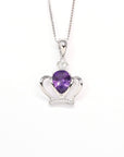 Baikalla Jewelry Silver Amethyst Necklace Amethyst Baikalla "LOVE Crown" Sterling Silver Natural Crown Amethyst Necklace With CZ