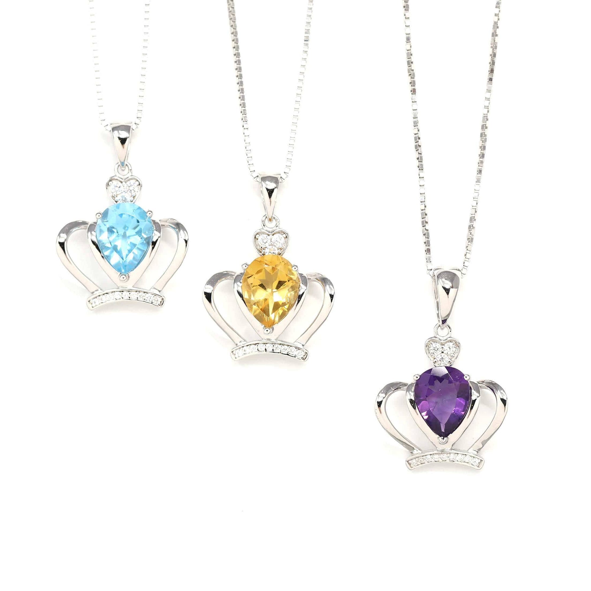 Baikalla Jewelry Silver Citrine Necklace Baikalla &quot;LOVE Crown&quot; Sterling Silver Natural Crown Amethyst Necklace With CZ